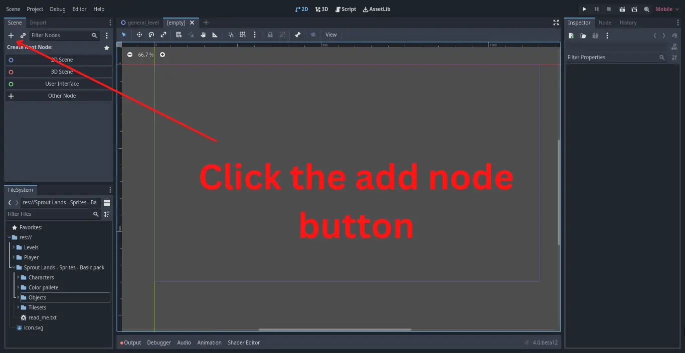 Add node button in Godot 4