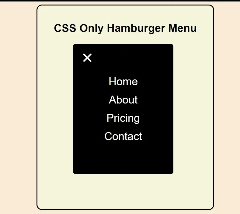 Hamburger menu Final Output 1